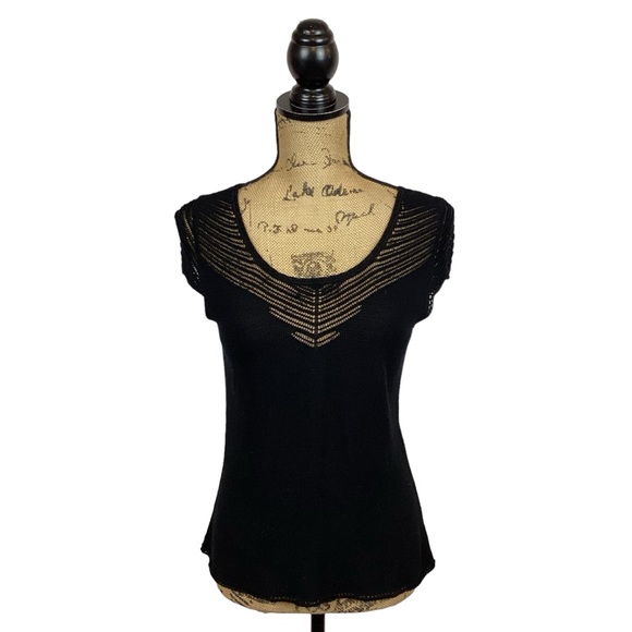 Sigrid Olsen Tops - Sigrid Olsen Cap-Sleeve Lace Top Black